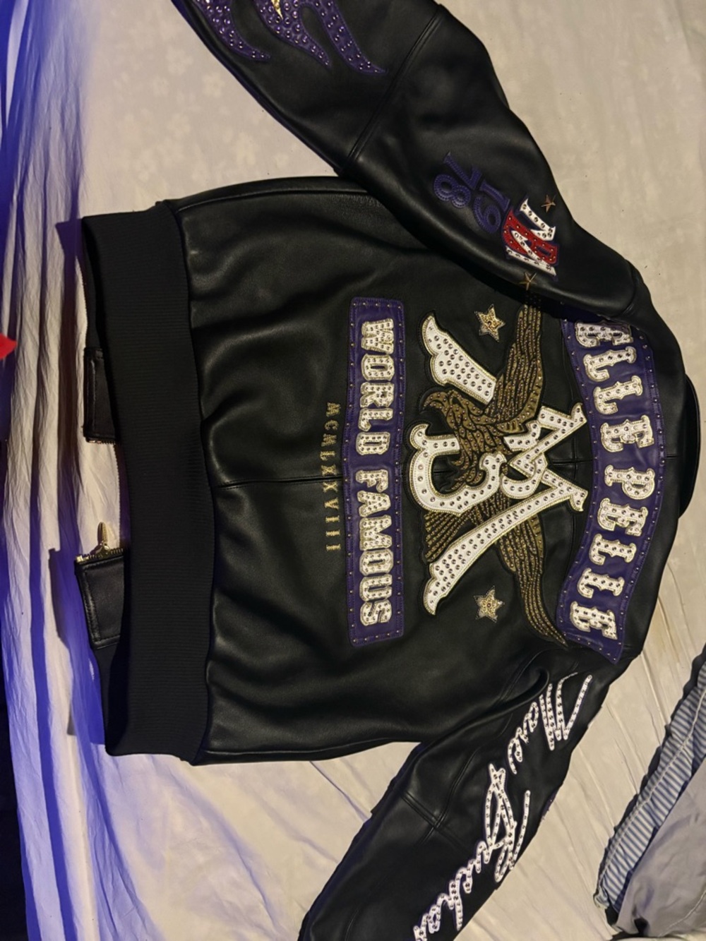 Pelle Pelle Black Leather Performance Jacket with Purple Accents